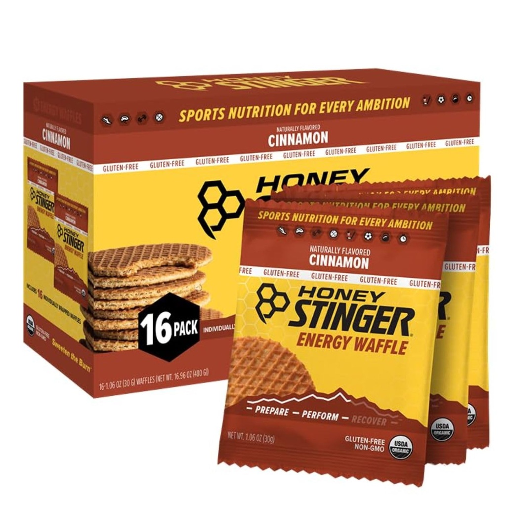 Honey Stinger Organic Gluten Free Cinamon Waffle, Energy Stroopwafel for 锻炼,耐力和性能 家庭与健身运动营养,前期和后期工作,16 Waffles盒,16.96 Ounces