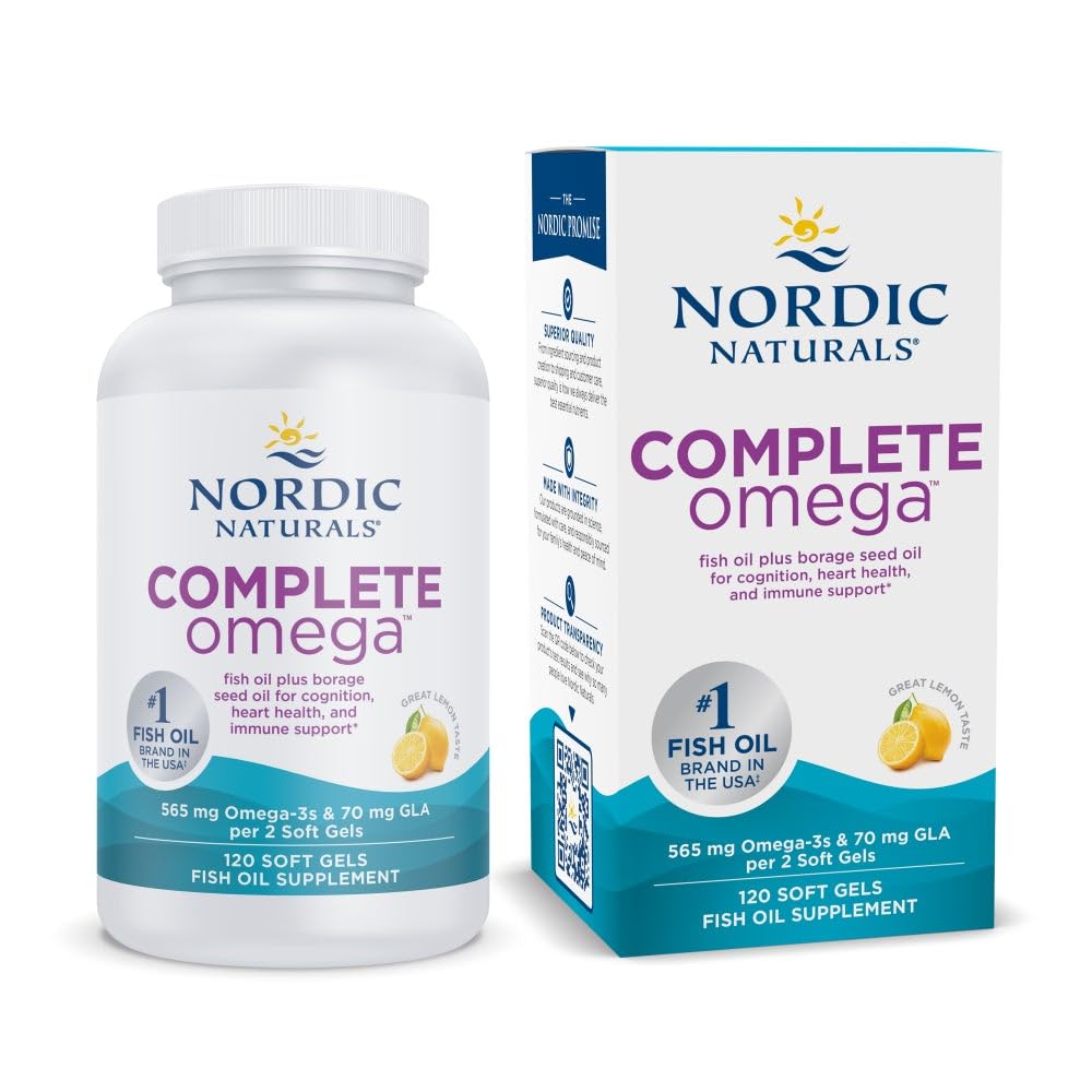 北欧自然学全称 Omega, Lemon Flavor - 120 Soft Gels - 565 mg Omega-3 - EPA & DHA 配有加成GLA - 健康皮肤,认知,阳性Mood - 非GMO - 60 服务