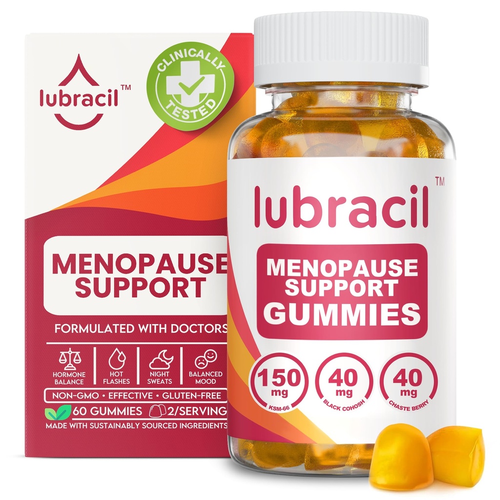 Lubracil Menopause Gummys for Women - Menopaus 热闪电、夜汗、Mood Swings和激素平衡的月经补充剂 - 每日维生素与黑色Cohosh & Ashwagandha - 60 Gummys (Pack of 1)