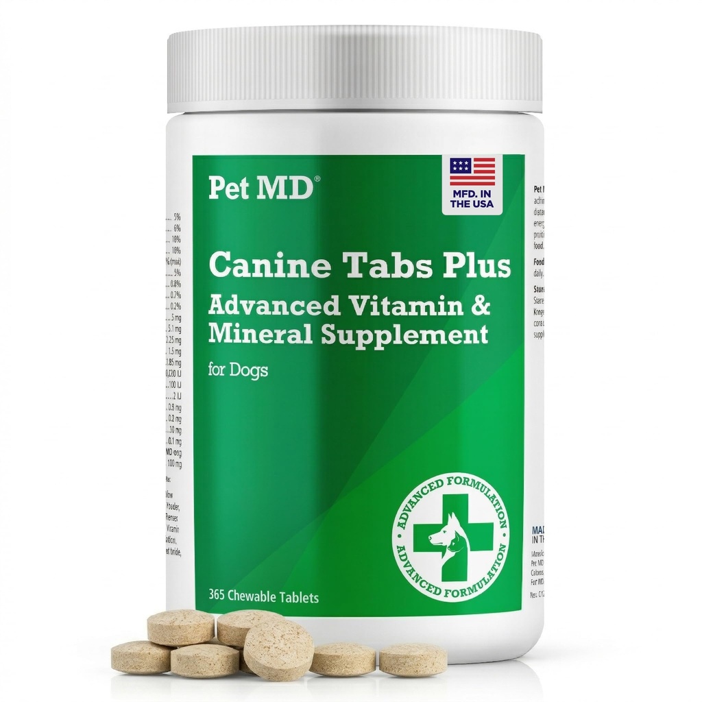 Pet MD - 警犬Tabs Plus 365 计数 - 狗类的高级多维他命素 - 自然日食维生素和矿物营养补充 - 肝脏火烧的菜肴