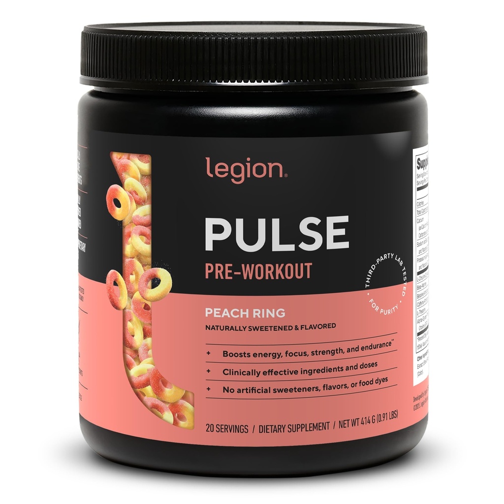 LEGION Pulse Pre Workout - 所有天然氮氧化物 Preworkout 喝到靴状能量,Creatine自由,自然甜化,Beta Alanine,Citrulline,Alpha GPC(桃)