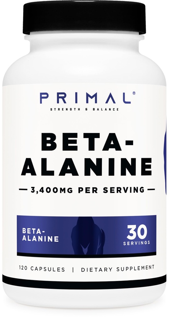 Primal Beta-Alanine Capsules 3400mg(30架,120架Capsules) - 补充型,Gluten-Free & Non-GMO,850mg Per Cap
