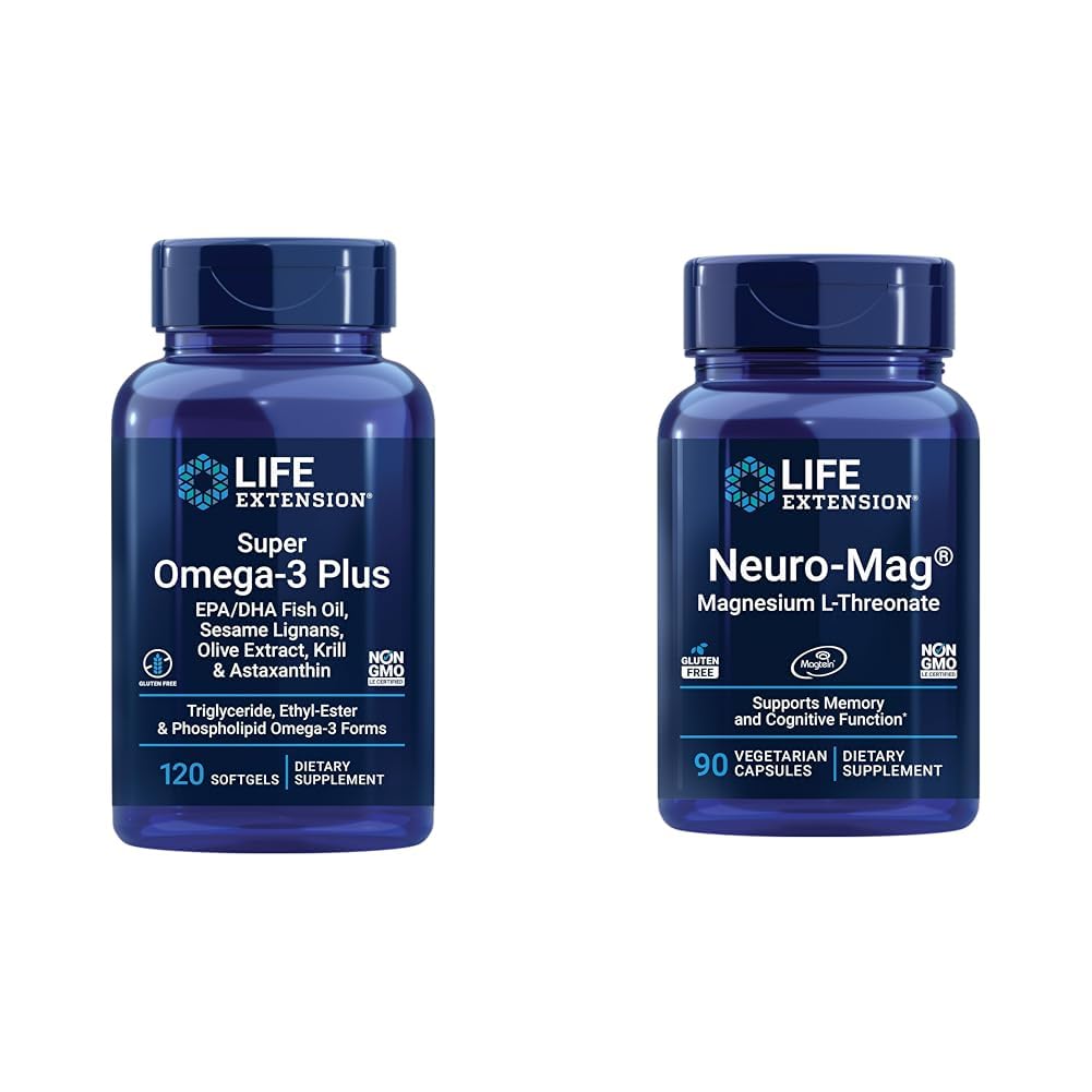 寿命延长 Super Omega-3 Plus EPA/DHA 鱼油,芝麻 Lignans & Neuro-mag 镁 L-硫酸盐