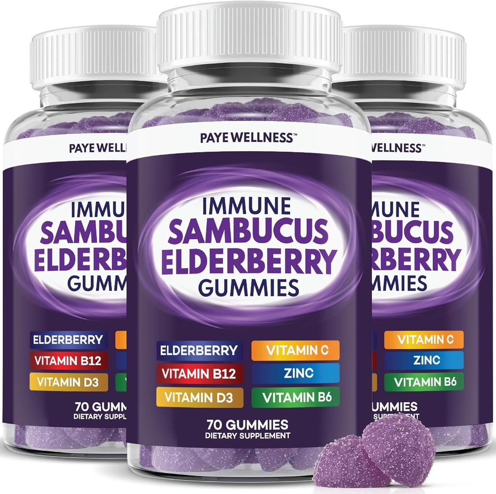 老年莓(Gummys Immune)支助,儿童与成年人日常支助*,配有Sambucus Elderberry,Zinc,维生素C,D3,B6,B12,Plus-饮食补充210