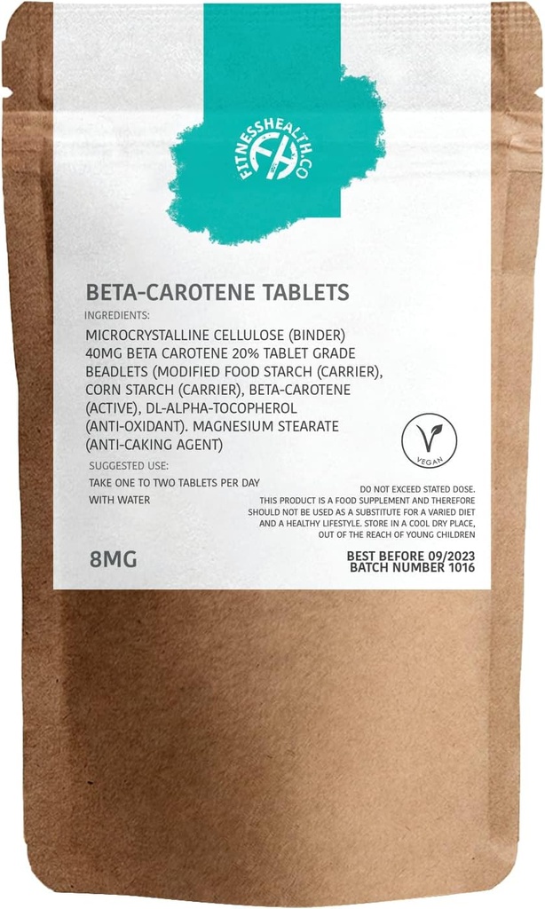 健康 Beta-Carotene 8MG 120 片 - 维生素A纯源 - 健康皮肤和阻力系统 - 泰宁加速器 - Gluten & GMO-Free