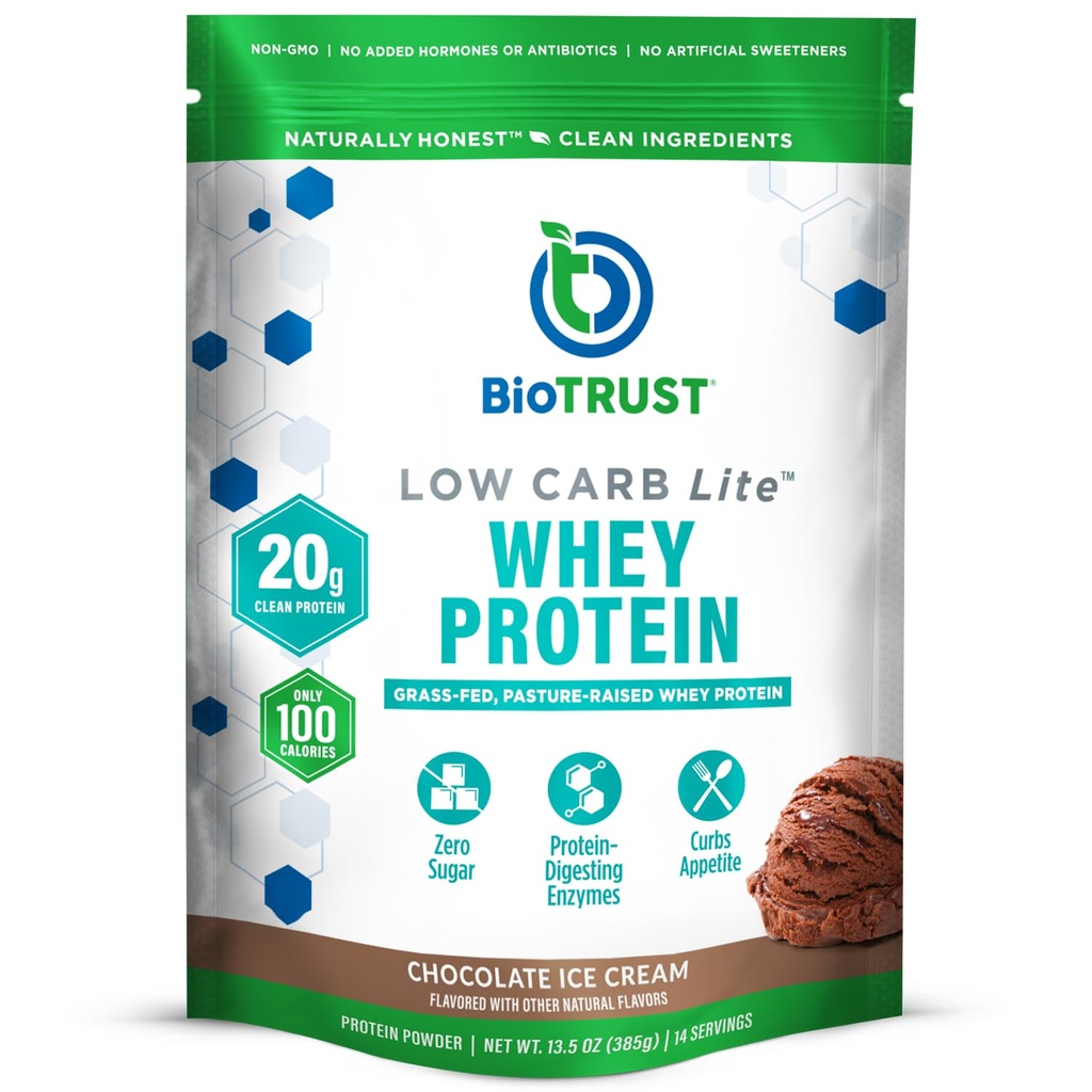 BioTrust Low Carb Lite, 20 grams of Grass-Fed Whey 蛋白质隔热酶, 100 Calories, ProHydrolase 消化酶, 非GMO, 免酸大豆和Gluten, rBGH- Free (14 services) (焦炭冰激酶)