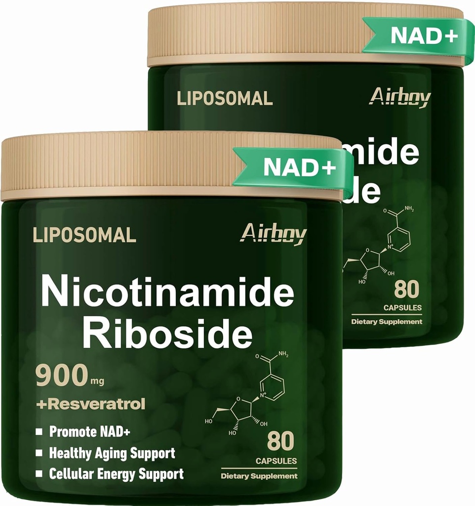 空气男孩 Liposomal Nicotinamide Riboside 900 mg, NAD 补充Resveratrol, NMN 替代 NAD 助推器 支持抗衰老,能源,焦点 - 80 Capsulesx 2 Pack