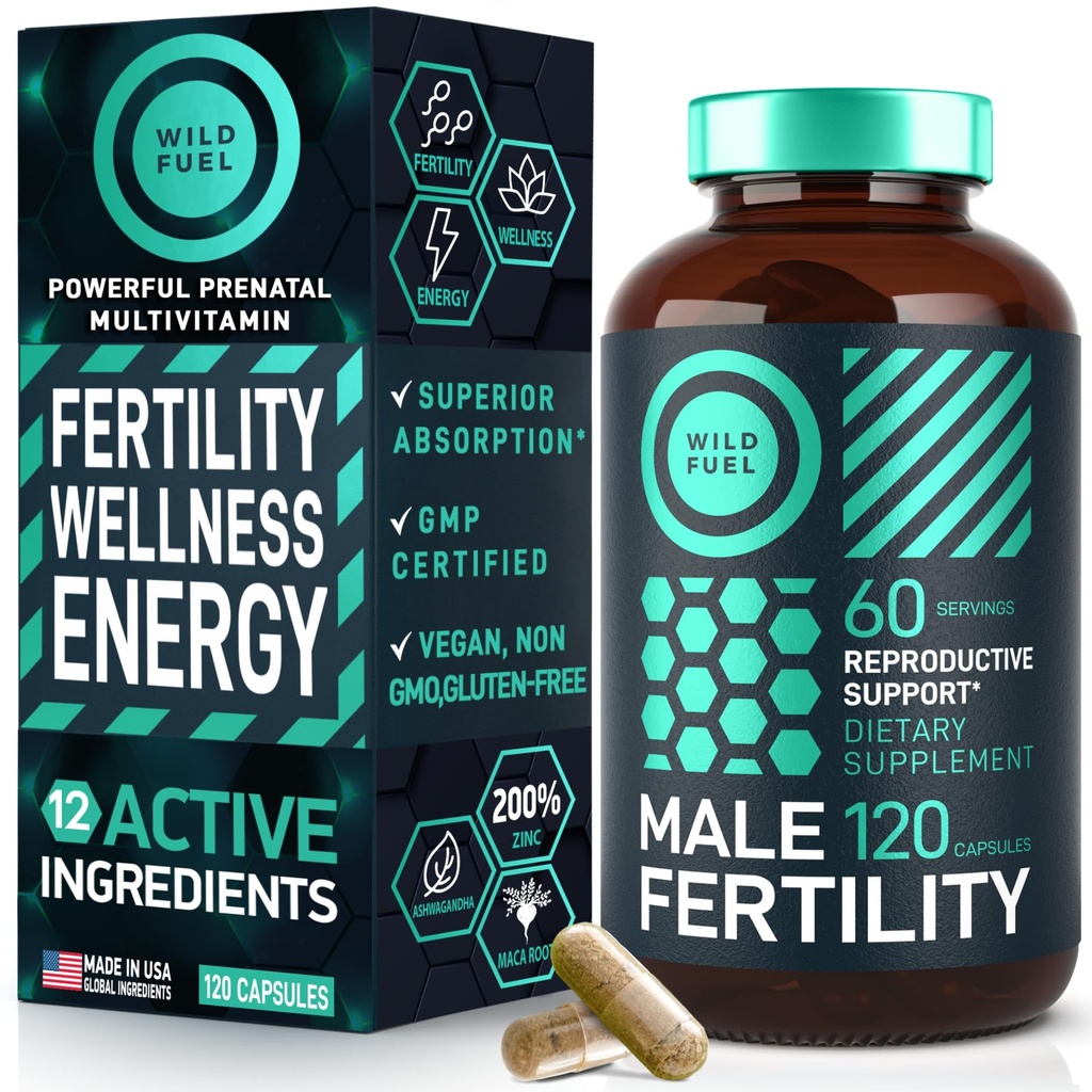 男子产前维生素补充剂 -- -- Maca Root、Ashwagandha、Zinc、Plus Naturals -- -- 男子生育率维生素和男子生育率支助补充剂的构思 -- -- 2个月120种