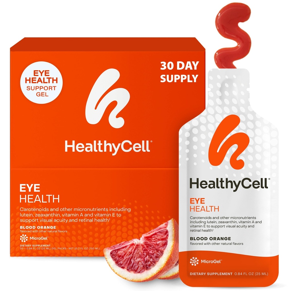 健康细胞眼健康日液体补充剂 -- -- 配有Lutein、Zeaxanthin、Astaxanthin和Beta Carotene的眼维生素和矿物,用于视力护理和乳房支持 -- -- 30 Gel包装