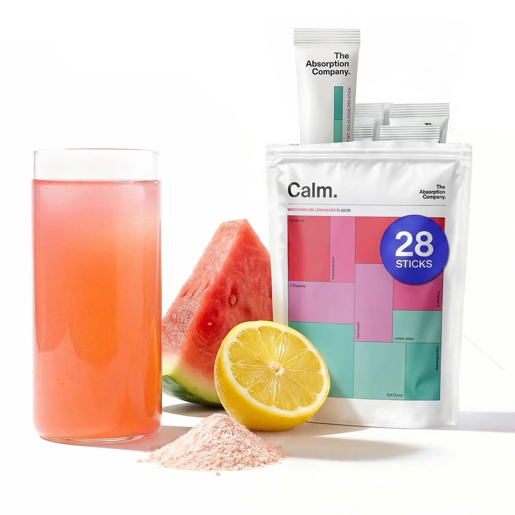Calm Drink Mix - 用镁,Ashwagandha,L-Theanine, & Vitamin D - 支持科尔蒂索尔调控和男女混合-西瓜柠檬汁 Flavor 28 棒