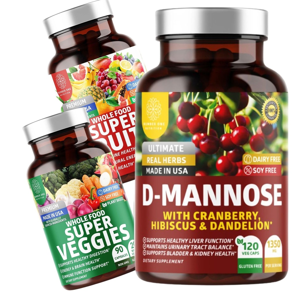1号营养N1N Premium D-Mannose配有Cranberry & Hibiscus [350mg],120 Capsules,以及Super Fruits & Vegies 整体食品补充品,180 Capsules, 2 Pack Bundle