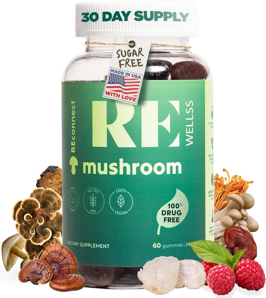 超级蘑菇口味 I 无糖有机日报 Chaga Cordyceps Lions Mane Maitake Shiitake Turkey Tail Reishi + 认知和免疫支持重点能量压力的补编 Mood