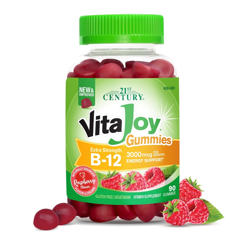 21世纪 VitaJoy 额外力量 B-12 300 mcg Gummys, Raspberry, 90 伯爵