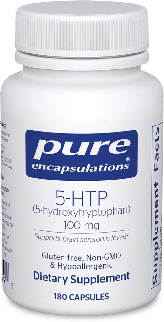 纯封装 5-HTP 100 mg - 脑健康,睡眠调节和Appetite支持 * - 5-Hydroxytryptophan - Gluten Free & Non-GMO - 180 Capsules