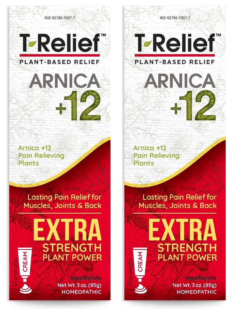 MediNatura T-Relief Extra Power Cream Arnica + 12 自然解放活动者后痛 联合疼痛 肌肉 和 Stiffness,全体 快速女性和男性 – 3 oz (2 Pack)