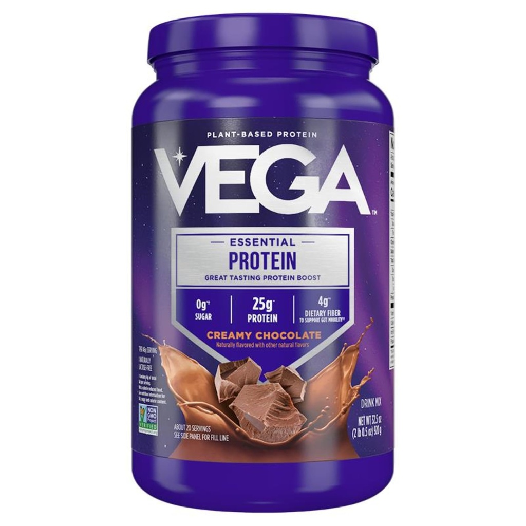 Vega 原基本蛋白 - 25g 植物基蛋白,奶油巧克力,20种服务,Vegan Non-GMO 饮料混合剂,Smoothie & Shake Ready,Gluten Free,乳品自由,32.5oz(包装 May Vary)
