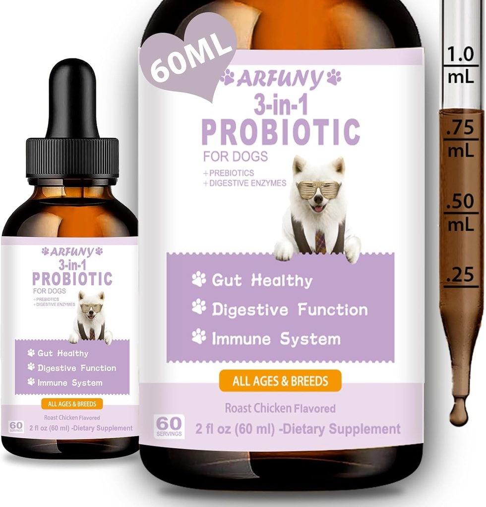 狗的抗生素 - 狗支持Gut Flora的液态抗生素,消化性健康与痢疾 - 犬类消化酶 - 过敏性与Ichy皮肤救济 - 烤鸡火焰