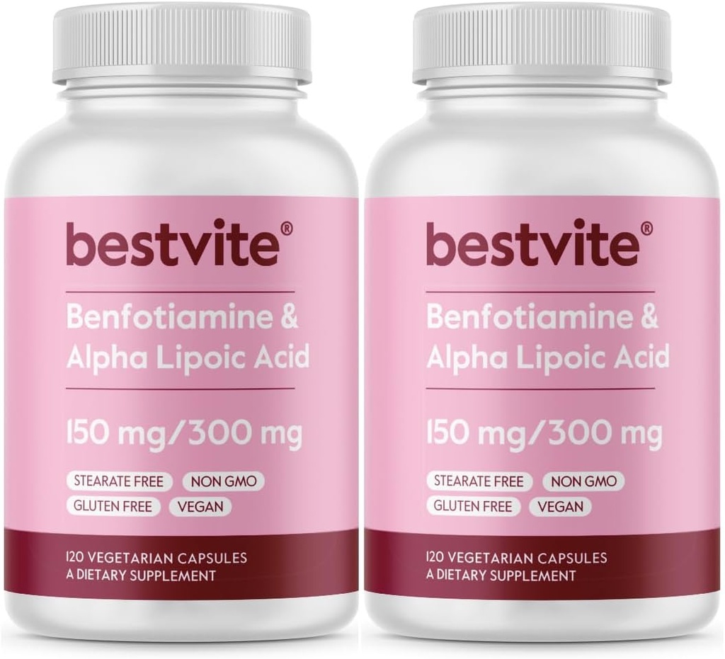 Benfotiamine 150mg / Alpha Lipoic Acid 300mg (240 植物素(120x2)) - 无 Stearates - Vegan - Gluten Free - 非 GMO