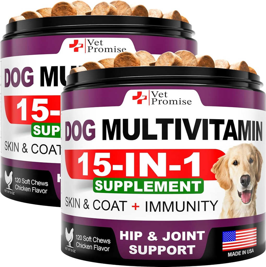 (2 Pack) 狗多维特敏可与Glucosamine-狗维生素和补充剂- 狗的高级和小狗多维特敏- 宠物联合支持保健- 豁免- 流动- 能源- 240 Chews