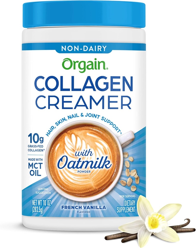 Orgain Collagen Coffee Creamer, 10g 草药水解Collagen Peptides, 法式香草 - 有机 Oat 奶粉,椰子油,MCT 油, Avocado 油, 头发, 皮肤, Nail, & 联合支持 - 10oz