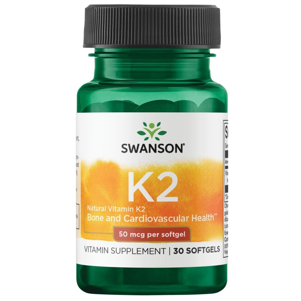 Swanson Natural Vitamin K2(来自Natto的Menaquinone-7) 50 mcg 30 Sgel(1 Pack)