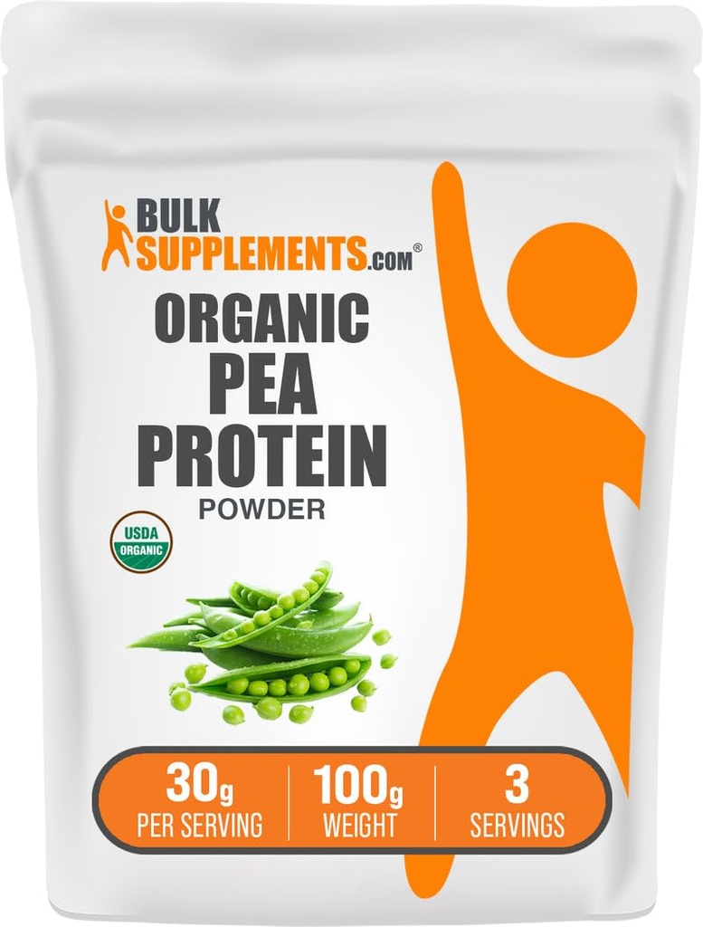 Bulk Assupports.com 有机 Pea蛋白粉 - 植物基 & Vegan 蛋白粉 - 无味 & Gluten Free,每服30g,100g (3.5 oz) (Pack of 1)