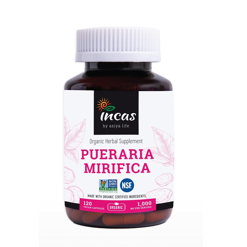 INCAS 有机Pueraria Mirifica 500 mg 根抽取来自泰国的粉末 Vegan Capsules 非转基因生物认证 促进妇女的健康,有机天然草药
