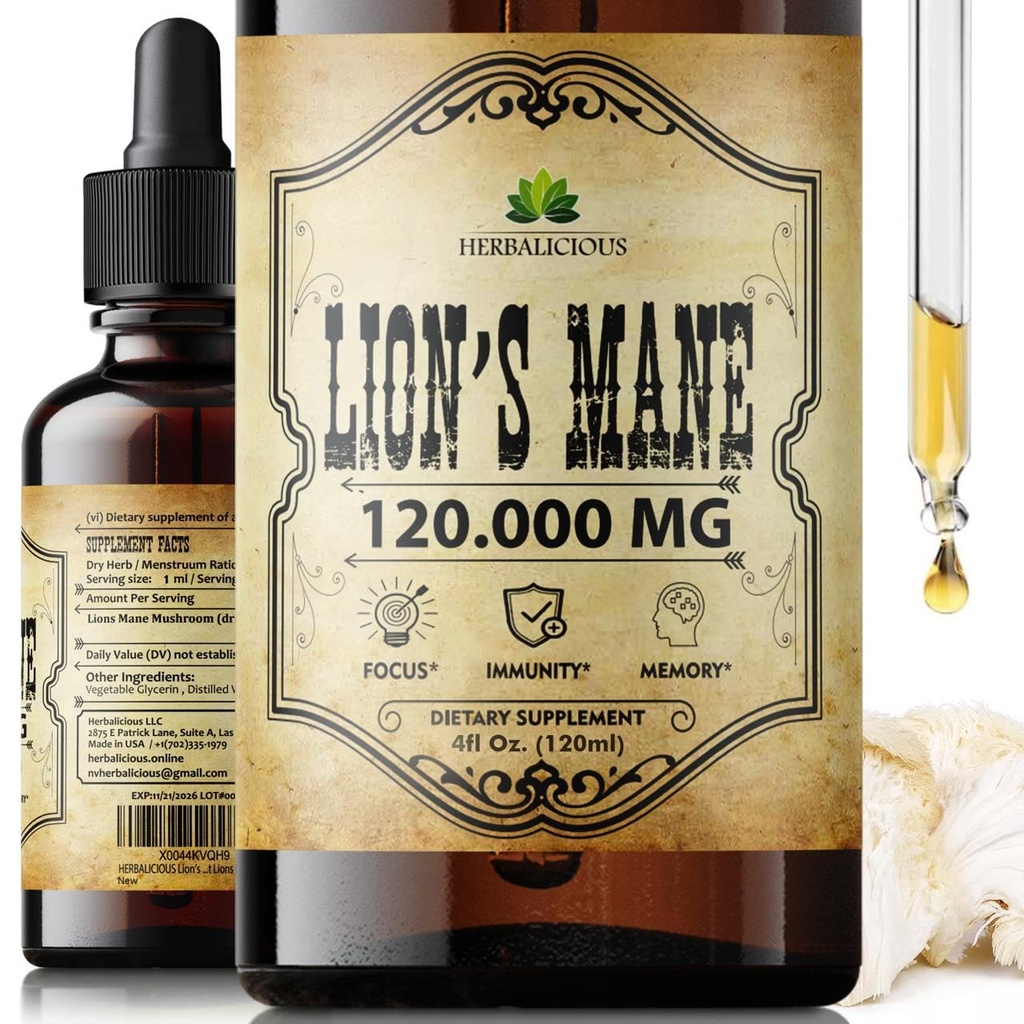 Lion's Mane Expless 4 fl oz Liquid – Natural Mushrom Supplement Tincture for Brain, Memory, Mental Clearity & Focus – 免疫支持 — 高潜力公式 — 90天供应