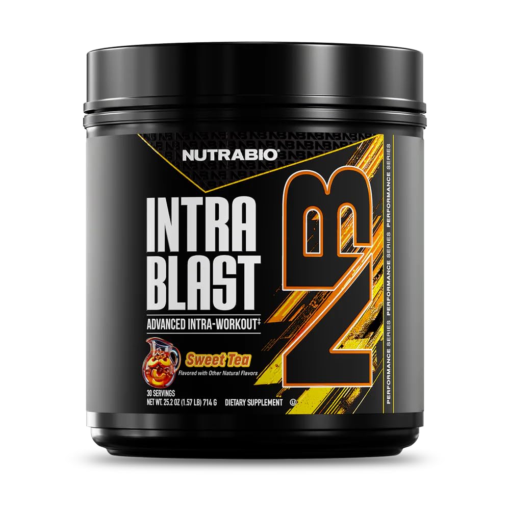 NutraBio Intra Blast Bcaa 氨基酸补充剂,电解液和水分混合剂,Intra, Pre Workout & Muscle Recover, 20g Eaa 氨基酸粉, 5g Glutamine-甜茶, 30 service