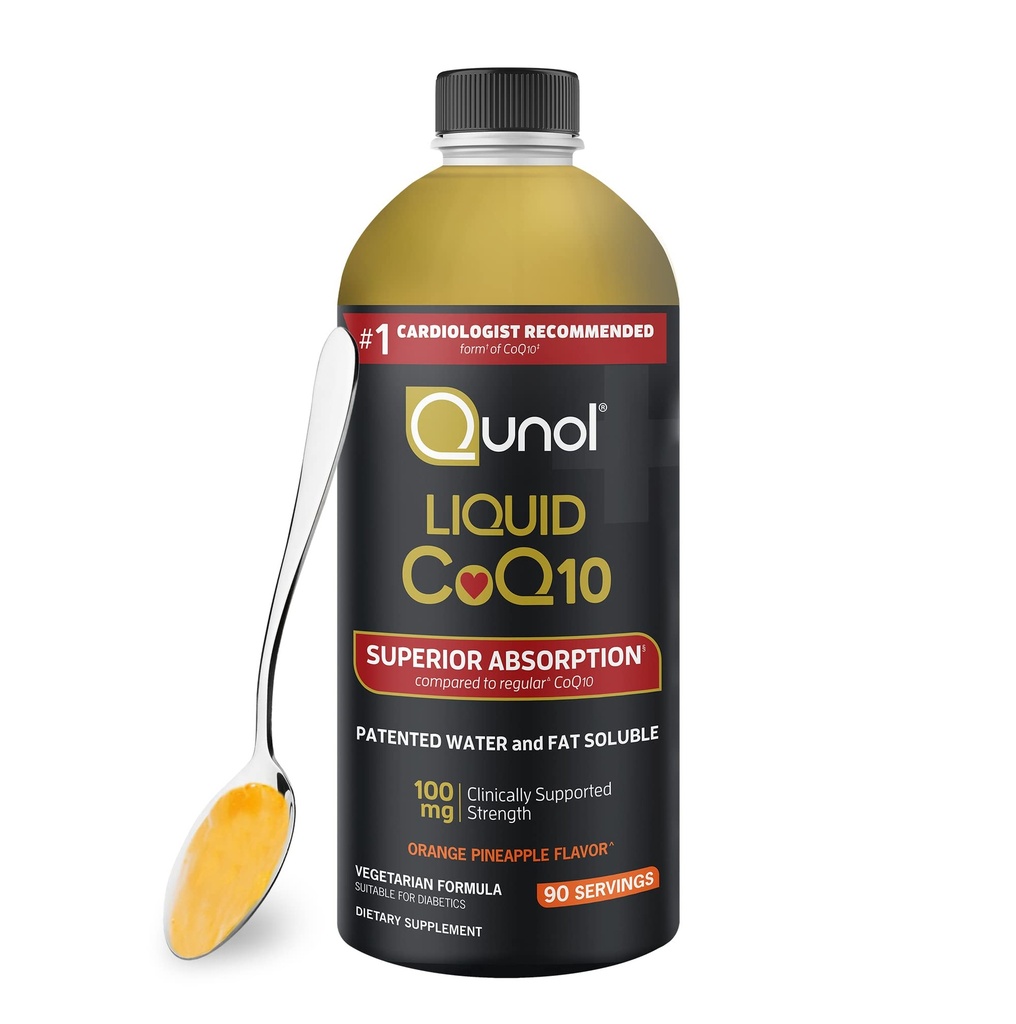 Qunol CoQ10 液体补充100mg,高级吸收,Coenzyme Q10的自然形态,抗氧化剂促进心脏健康,橙色菠萝火焰,90种服务,30.4 oz瓶