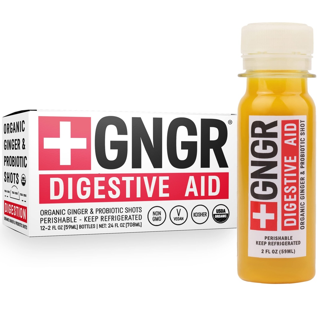 +GNGR 消化剂援助 有机生姜 配有亲生素, Gut Health, Colon Cleanse, Bloating Relief, Gut Detox, 配有姜汁, Turmeric, Black Pepper. (2 Oz, Pack of 12)