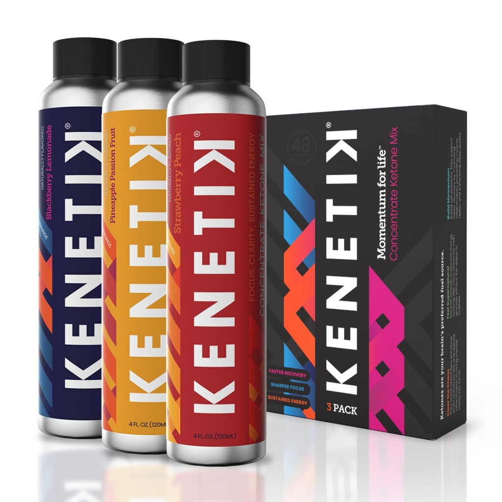 KENETIK Ketone Drinking Mix, 外源Ketones Blend, Keto, Cafeine & Sugar Free, Vegan 清洁能源与精神焦点补充, 咖啡替代品, D-BHB - Varige, 3PK (12种服务)