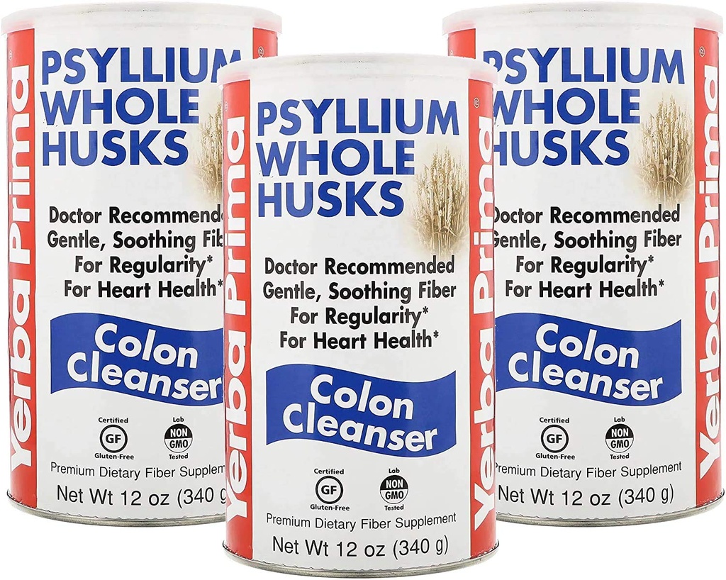 Yerba Prima Psyllium Husk, 12 Ounce (Pack of 3) - 全Husk Fiber 常态性补充, Colon清洁, 对古特健康自然支持, 非转基因生物, Gluten Free, Vegan, no Sweeteners