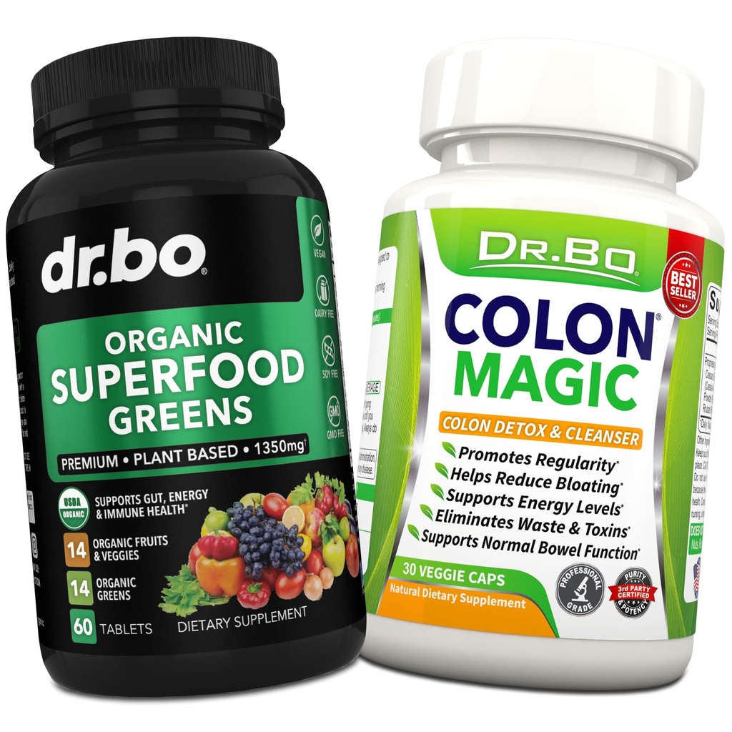 有机超级食品绿皮和水果补充品 - 肠内布局的Colon Cleanse Detox公式 - 绿色蔬菜 粉末混合蔬菜食品和便秘救济补充品 Gut, Belly, Stomach