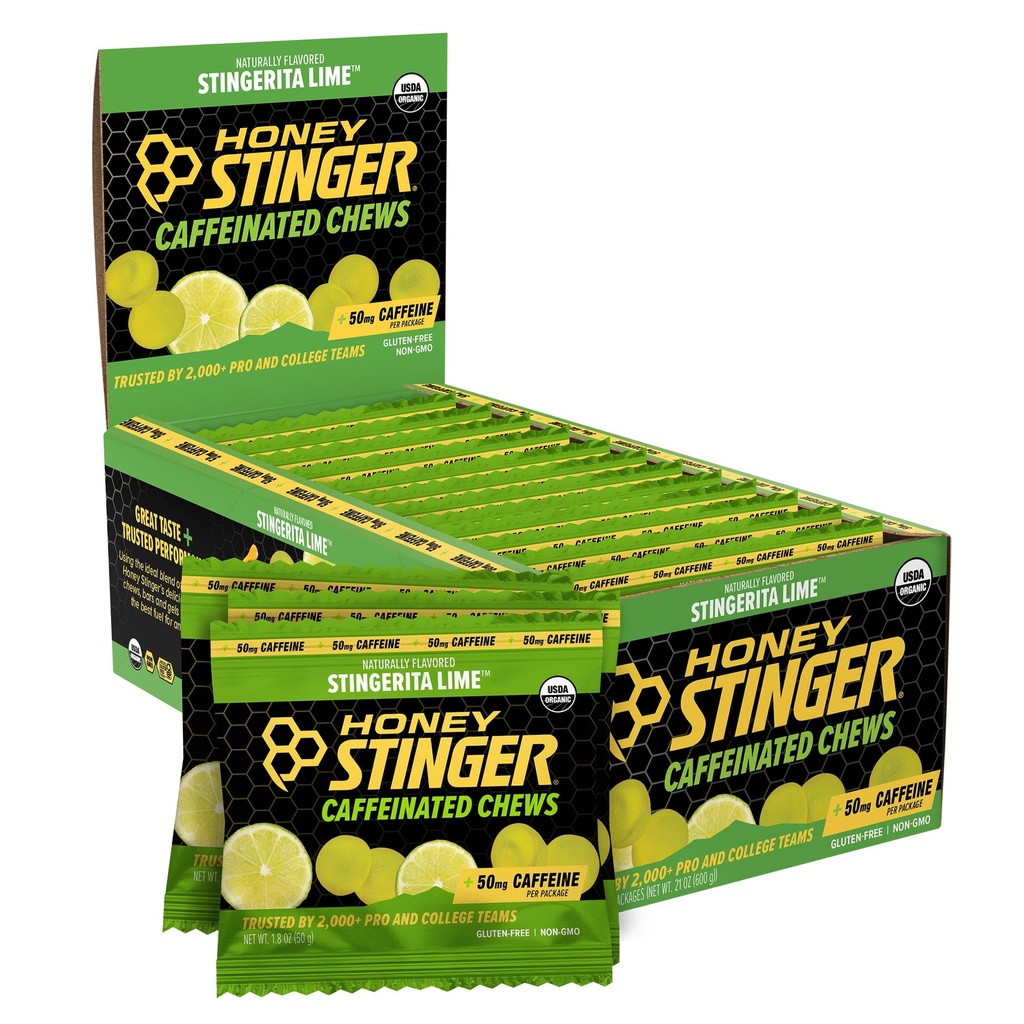 Honey Stinger Stingerita Lime Caffeated Energy Chew, Gluten Free, 配以咖啡因, 用于运动、跑步和表演, 家庭运动营养和健身, 预和中期健身, 12 Pack