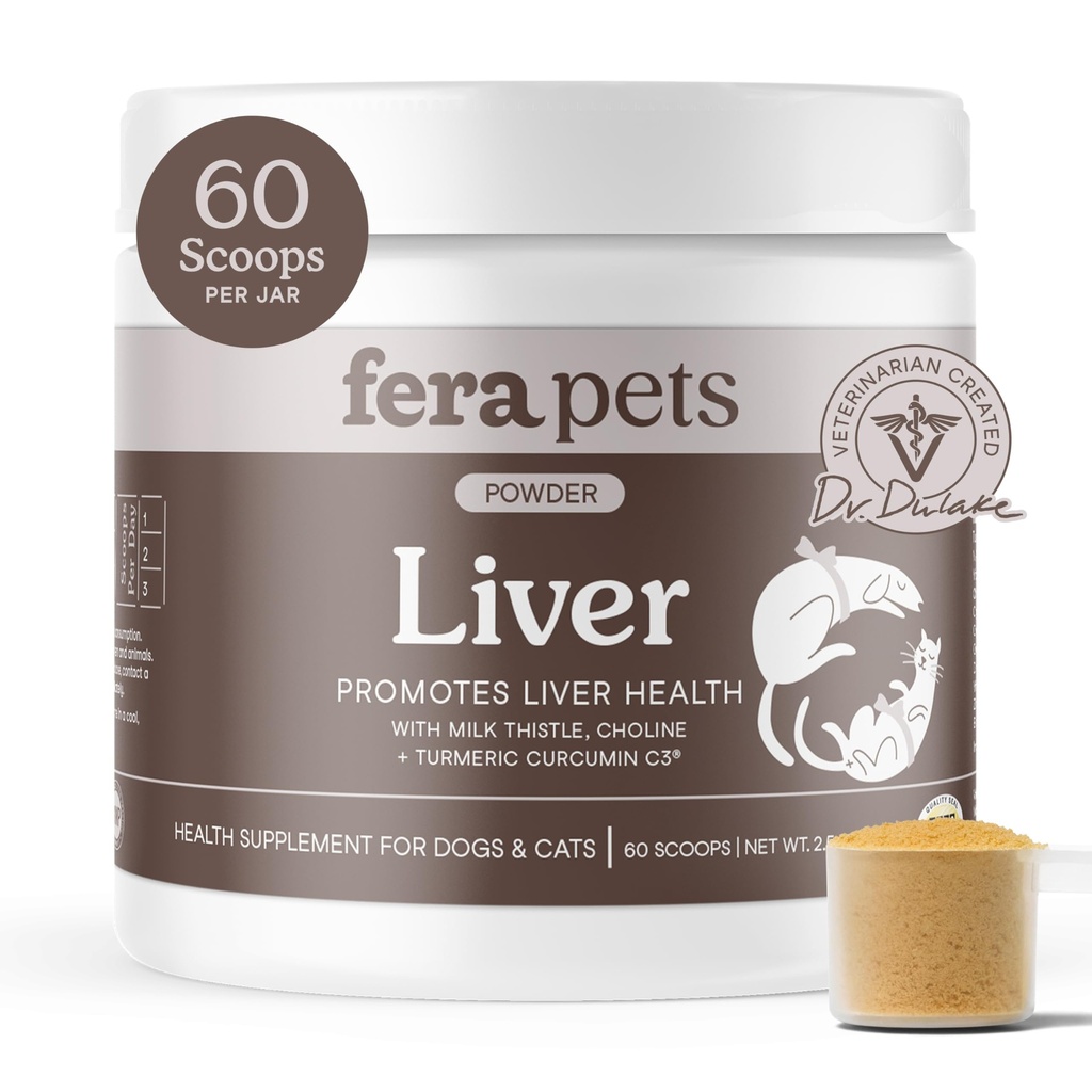 Fera Pets Liver 配有 Milk Thetle, Choline & Turmeric - 有机植物学 - 增强 liver 函数,豁免,解毒, & Metabolic 函数 - 粉末 - 60 Scoops