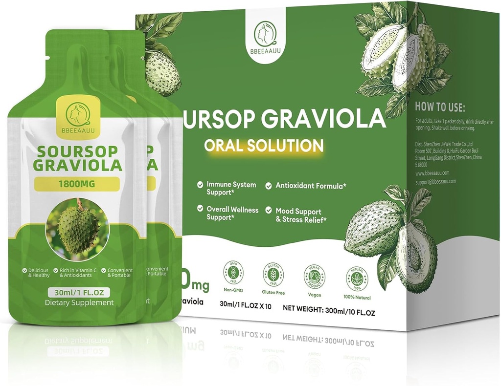 Soursop Graviola 口服液体 10 FL.OZ 高吸附性 Soursop 位数器为男女饮用,新鲜 Graviola 水果提取用于细胞* 再生,Imune 和抗氧化剂支持,菠萝火焰