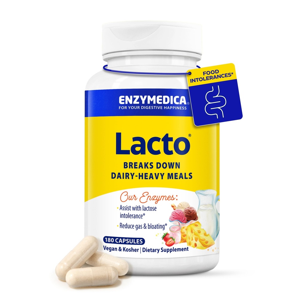 Enzymedica Lacto,乳品支持高级乳糖药丸,帮助破解乳糖,Casein & Fat,乳品救济药丸,Vegan,180 Capsules