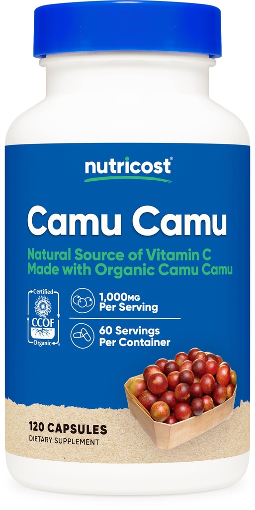 营养成本Camu Camu 1000mg, 120 Capsule - CCOF 认证有机、非GMO和Gluten自由制造