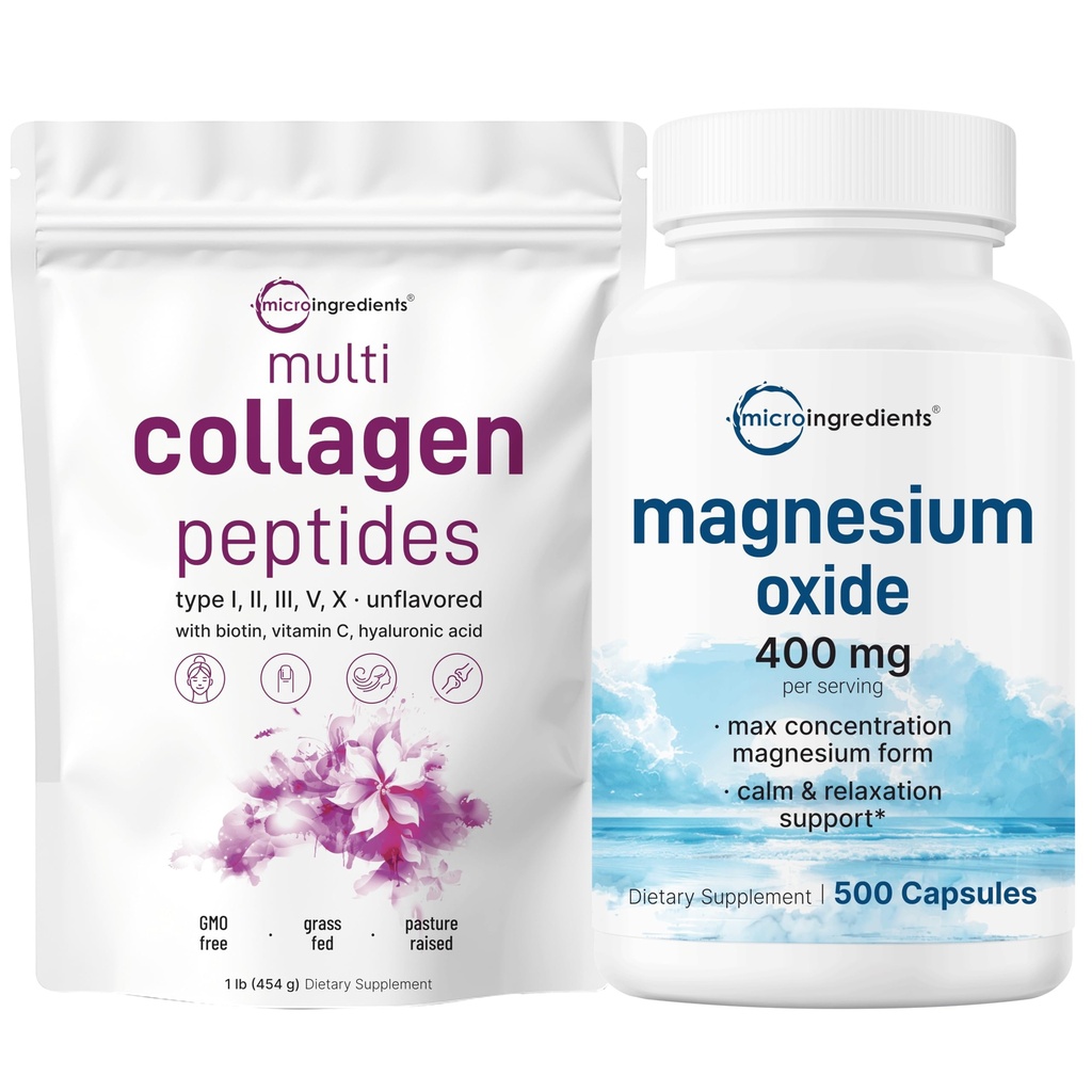 微成份 多Collagen蛋白粉 16oz & 氧化镁 400mg Bundle Pack → 草-Fed Collagen Peptides → 最大浓度的元素形式