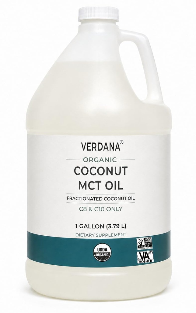 Verdana USDA认证有机椰子 MCT Oil – Franced Coconut Oil – 没有棕榈油 Kernel 使用 – Kosher,食品级,Non-GMO – Great for Keto and Paleo Dets – 1 Gallon – (英语).