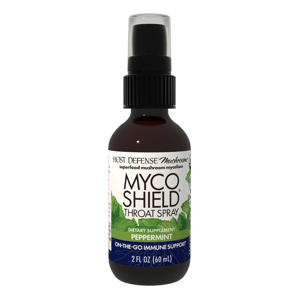 主机 Defense MycoShield Throat Spray - 免疫健康支持 - 与Chaga, Reishi, Turkey Tail & More - On-The-Go Immune支持 - Peppermint, 2 fl z (142名服务员) *