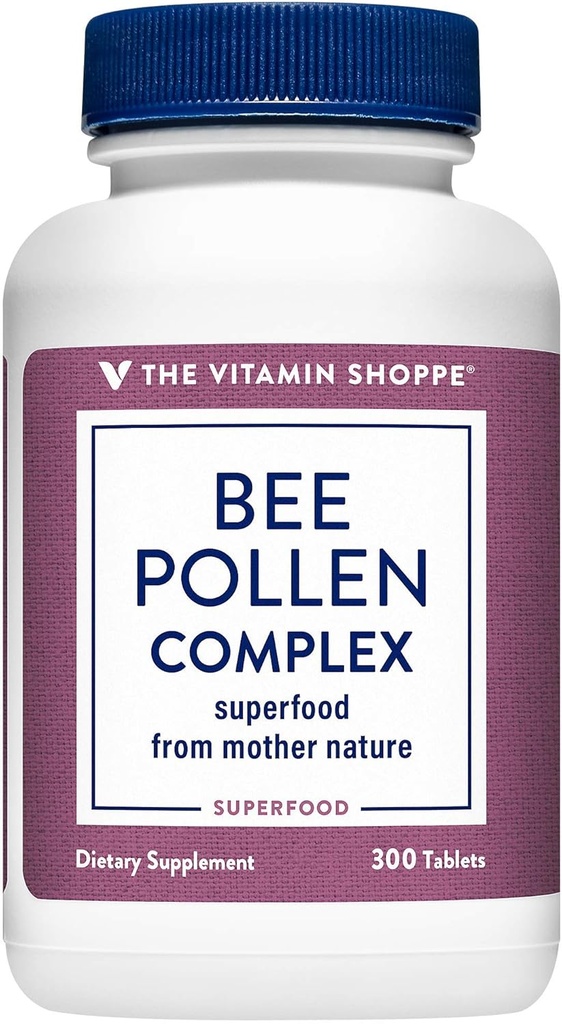 维生素店 Bee Pollen Complex 1000MG,配有Bee Propolis和Royal Jelly的超级食品,季节性免疫系统支持(300平板)