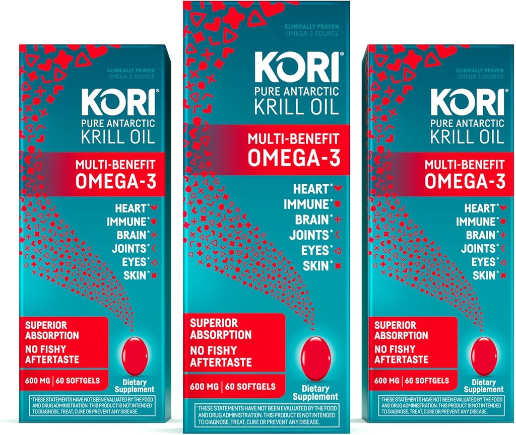 Kori Krill油 Omega 3 高级吸收石油补充剂,EPA & DHA, 600 毫克,180 软胶