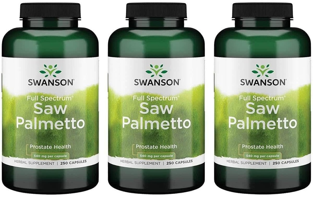 Swanson Saw Palmetto - 推广男性前列腺健康支持的草药补充剂 - 天然头发补充剂和尿液健康支持(540毫克250卡普尔(3包))