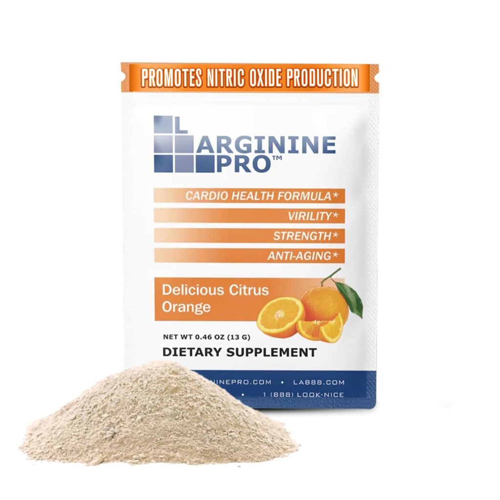 L-ARGININE PRO 补充粉末 30 Packets 单服务旅行大小 5,500 mg of L-arginine Plus 1,100 mg L-Citrulline, Orange
