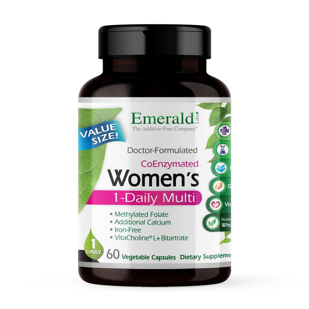 EMERALD LABS 妇女1-每日多维-妇女多维-包括钙、锌、维生素B和更多-骨和免疫支持补充*-无糖-60个蔬菜罐头