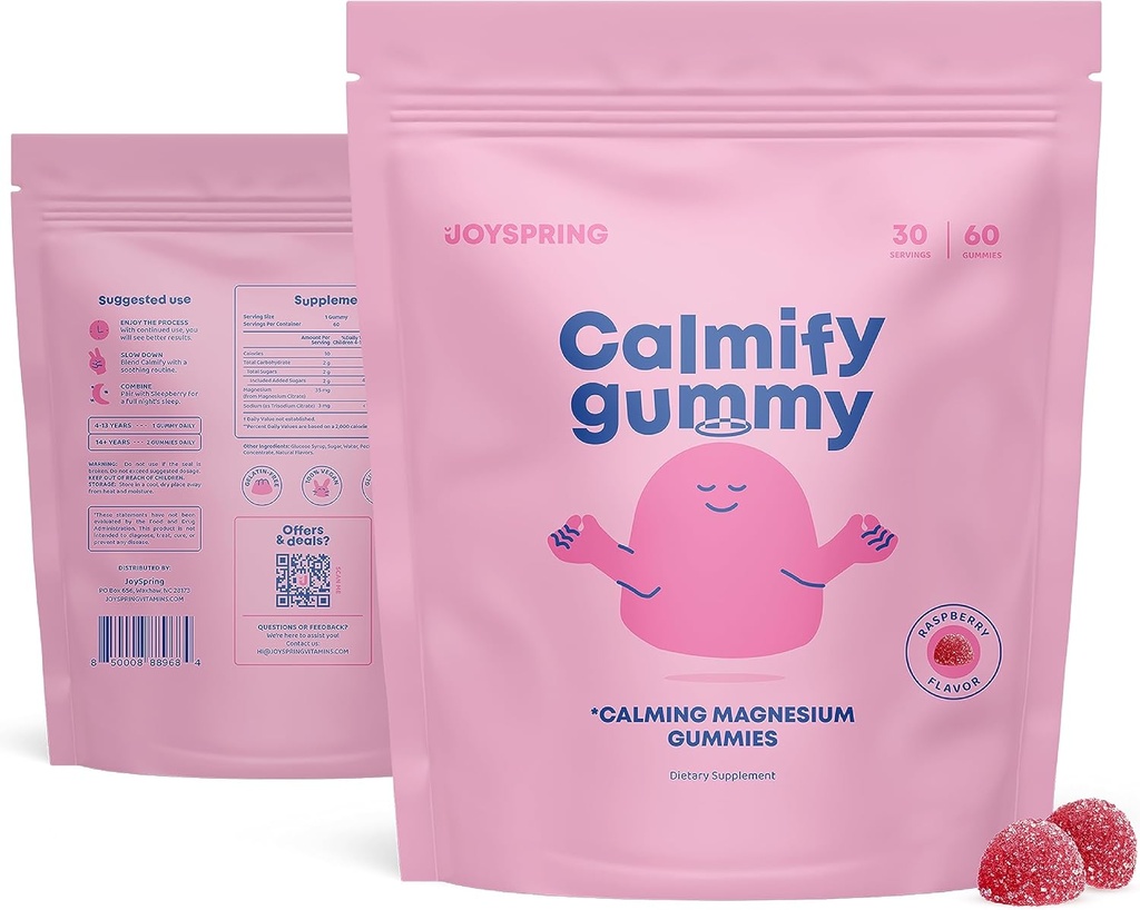 JoySpring Kids Magnesium Gummys - Calm Gummys for Kids - Calm Magnesium 支持托德勒斯和少年的天然低糖 冷静60个数