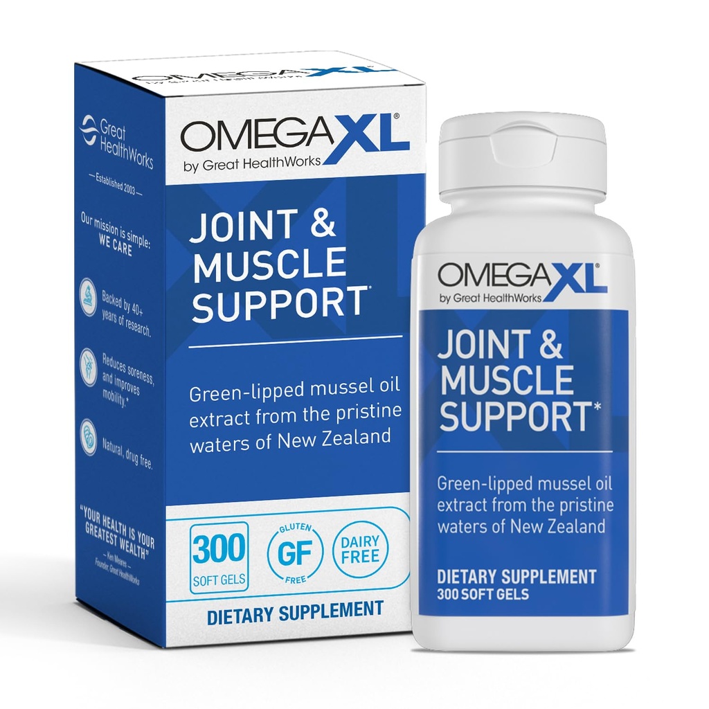 OmegaXL 联合支持补充 - 天然肌肉支持,绿色浸泡贻贝油,软胶丸,无毒,300个计数