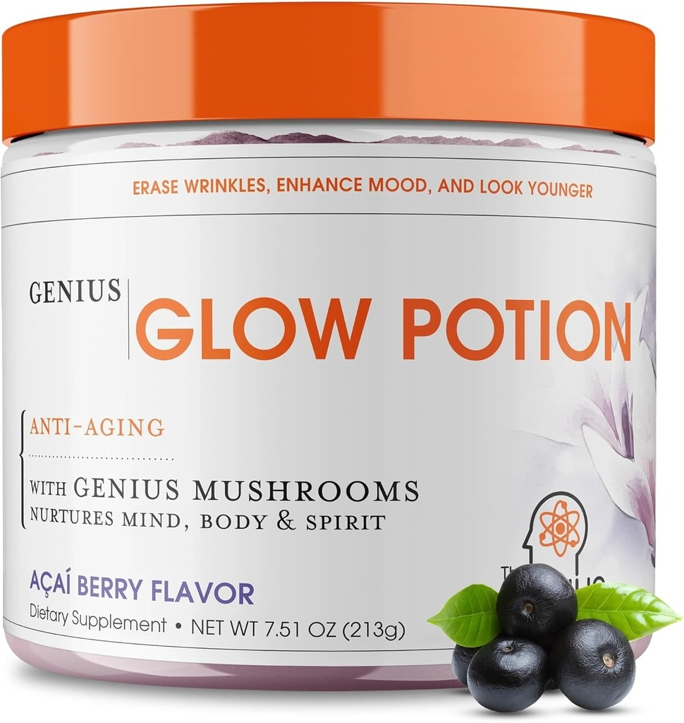 Genius Brand Glow Potion - Daily Skincare for Glowing Skin - 支持水利,弹性,Immune健康与大脑功能 - 由Nootropics - Acai Berry - 30 services公司提供动力